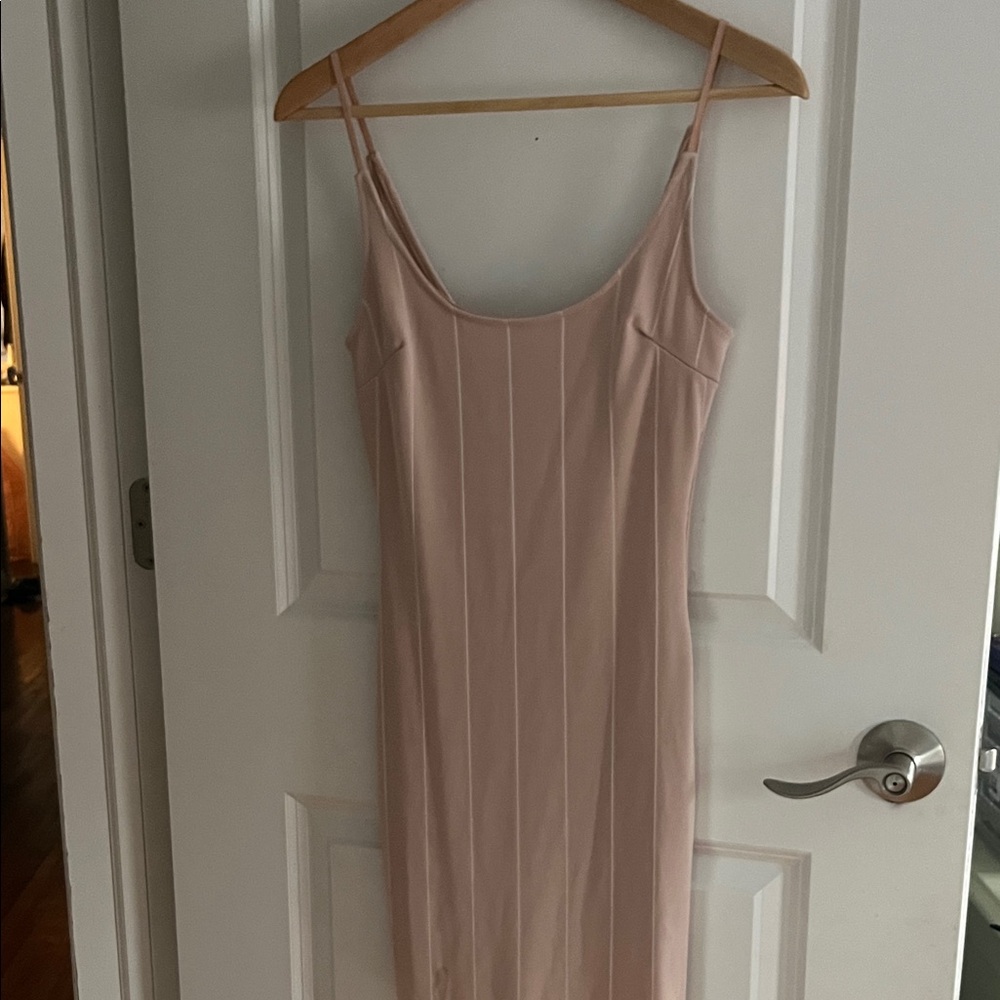 Chic Blush Spaghetti Strap Midi Dress